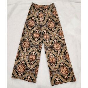 Free People Womens Pants Size 4 Black Cropped Boho Tapestry Wide Leg Statement